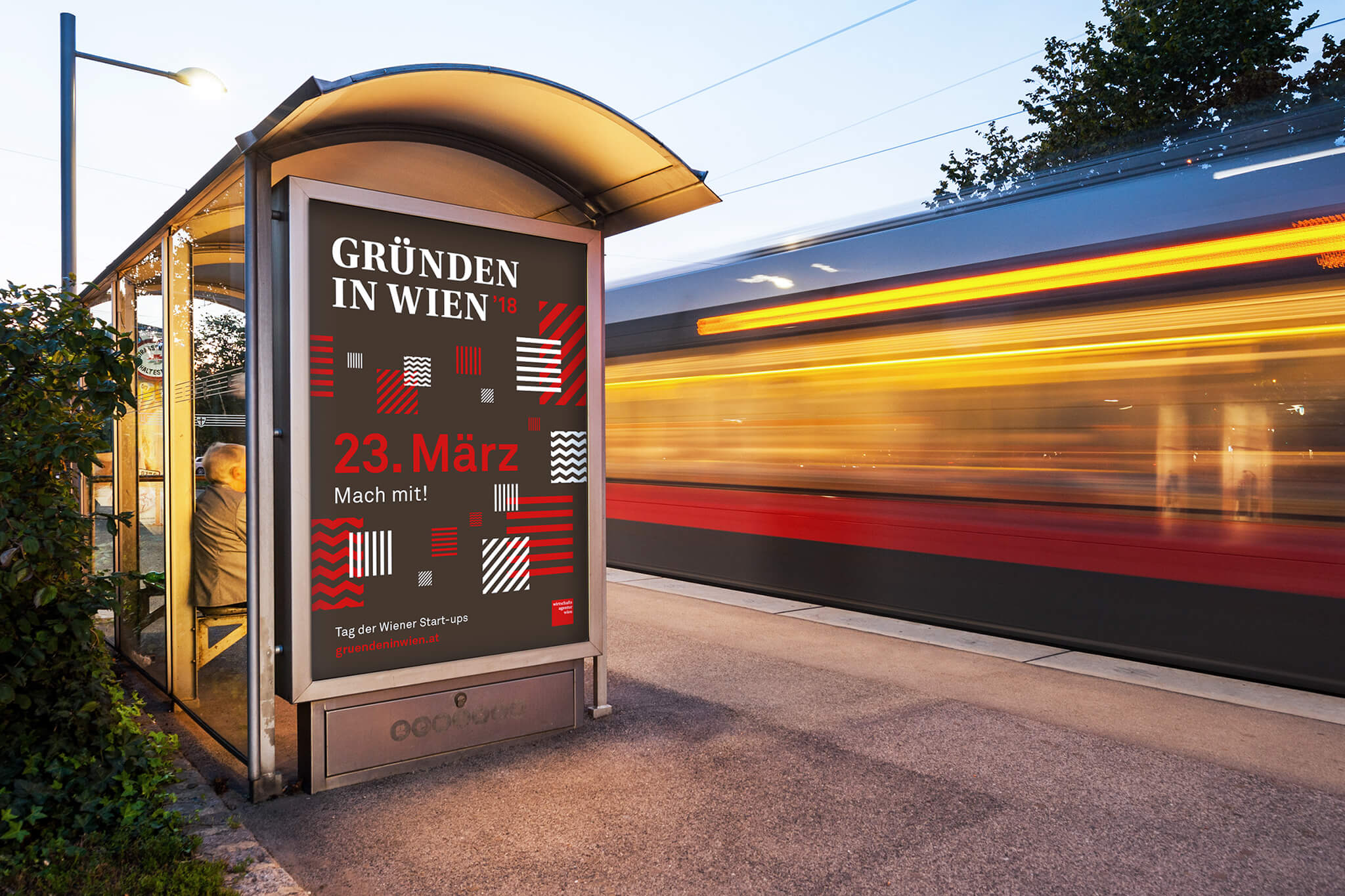 Gründen in Wien Poster mit schwarz-rot-weißem Pattern als City-Light