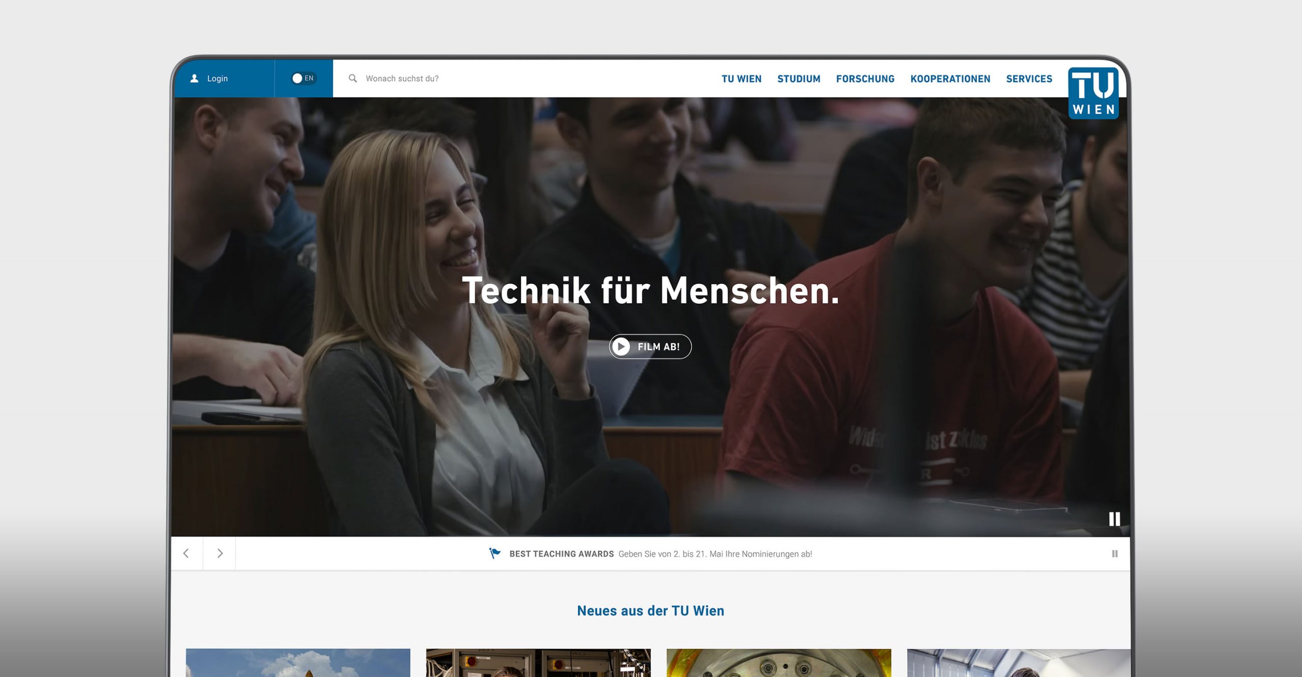 Mockup der TU Wien Website auf einem Laptop