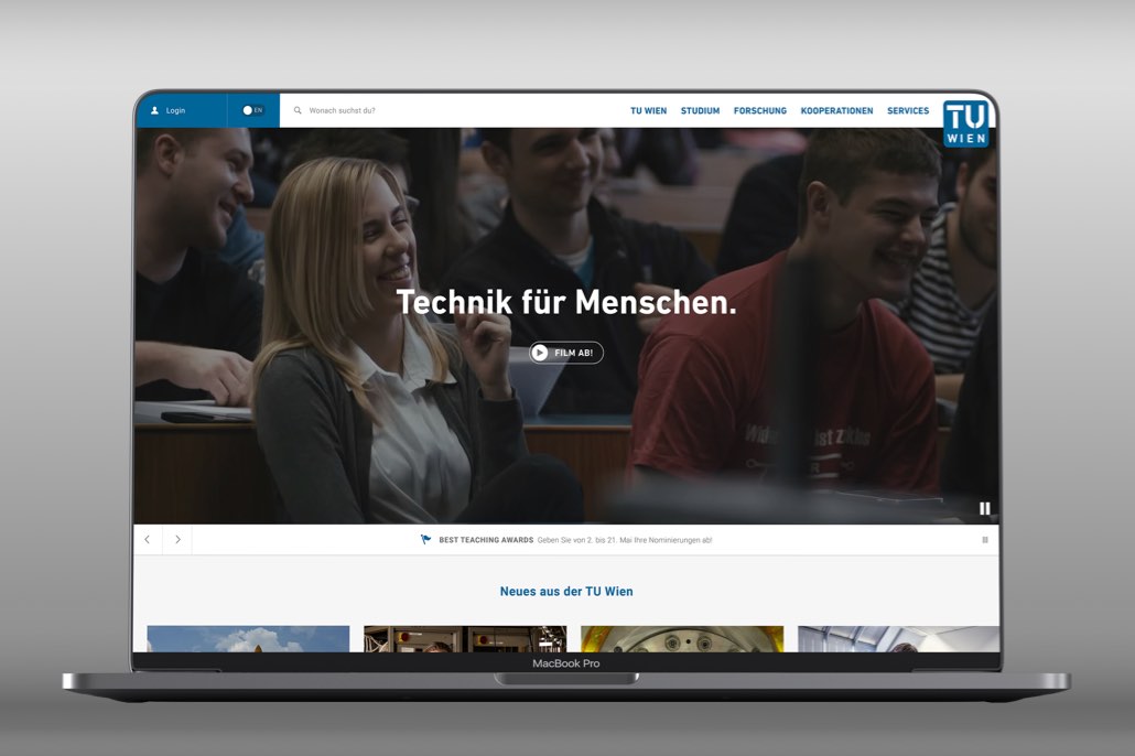 Mockup der TU Wien Website auf einem Laptop