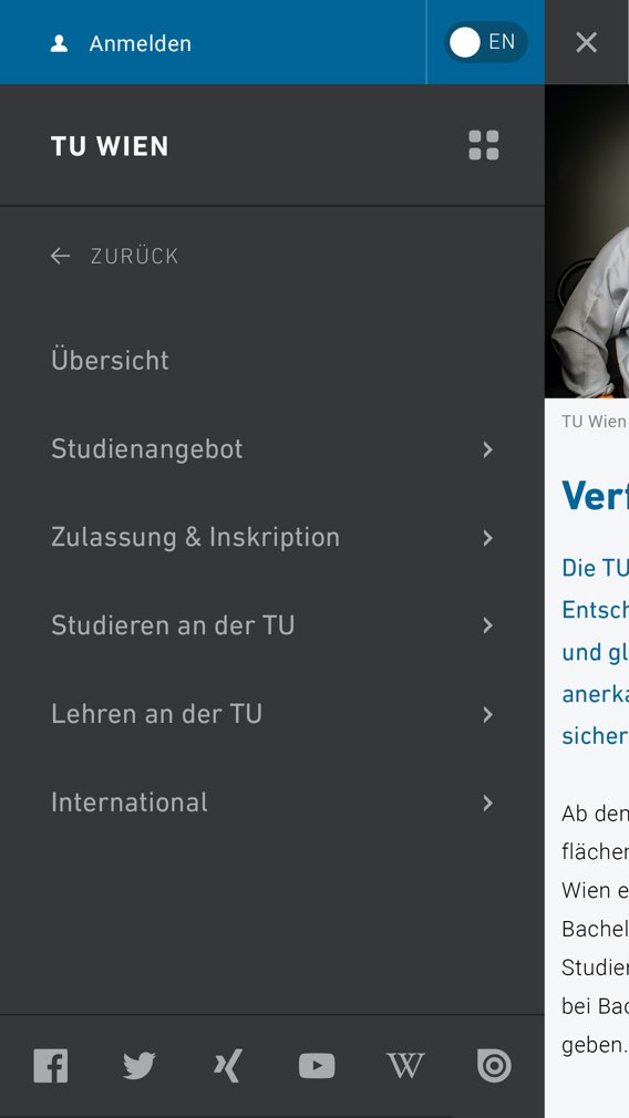 Screenshot der TU Wien Website Slider-Navigation für mobile Geräte