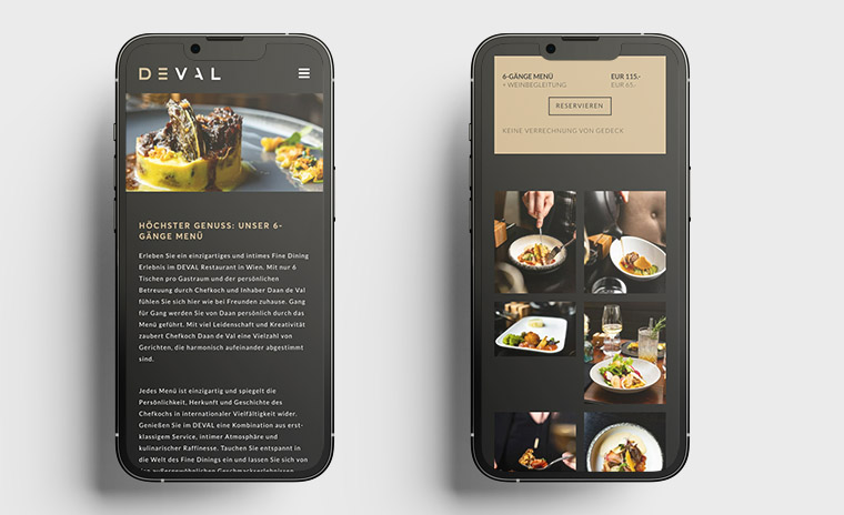 Referenz der Website für das Restaurant Deval auf dem Smartphone dargestellt