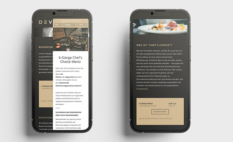 Referenz der Website für das Restaurant Deval auf dem Smartphone dargestellt