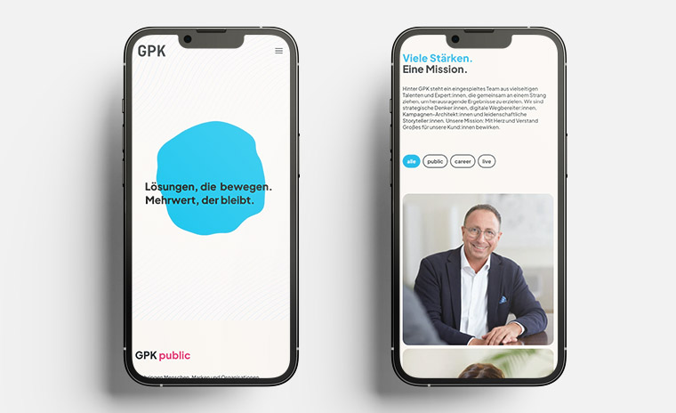 Referenzbild der Website der Agentur GPK auf Smartphone