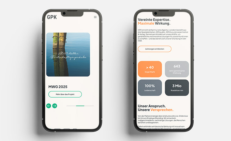 Referenzbild der Website der Agentur GPK auf Smartphone