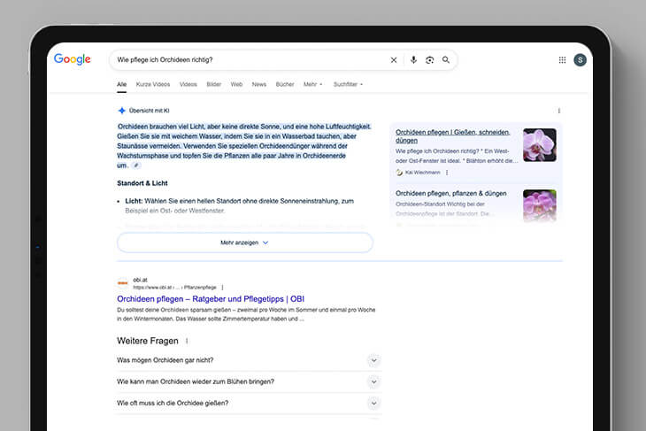 Screenshot: Google-Suche – AI Overview auf Tablet