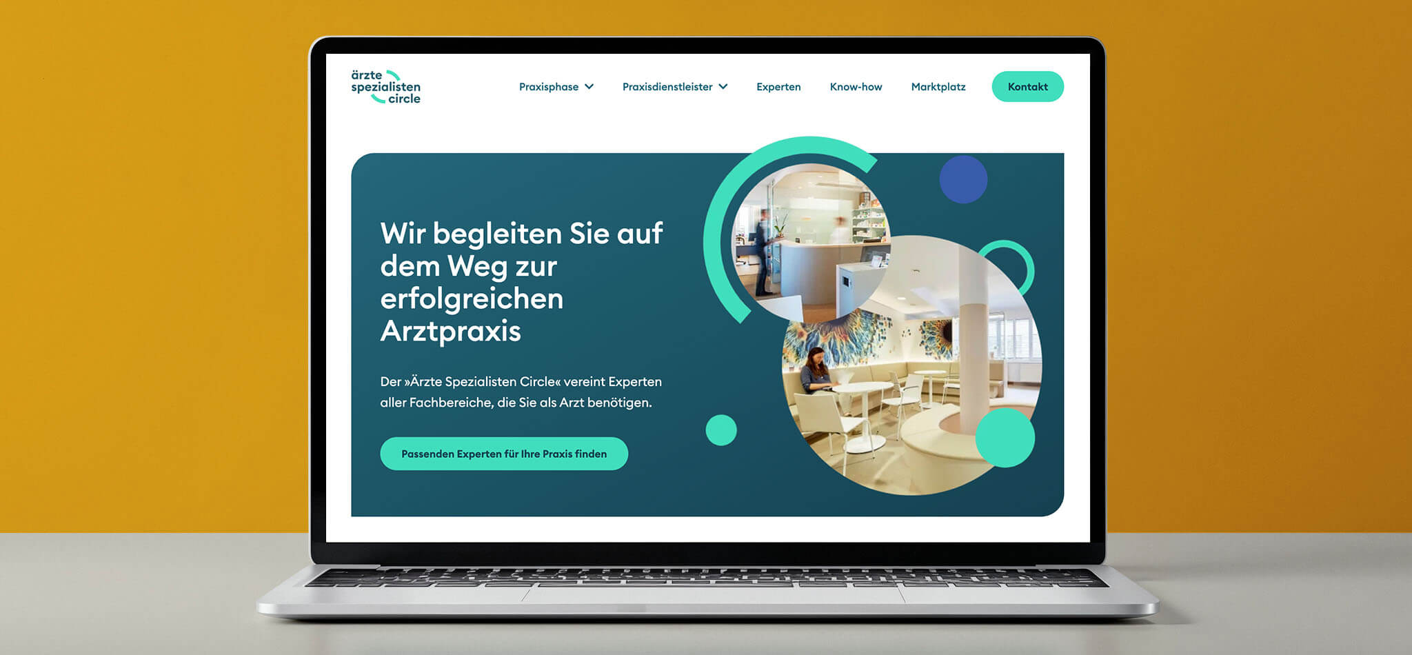 Mockup eines Laptops mit der Startseite des Ärzte Spezialisten Circle