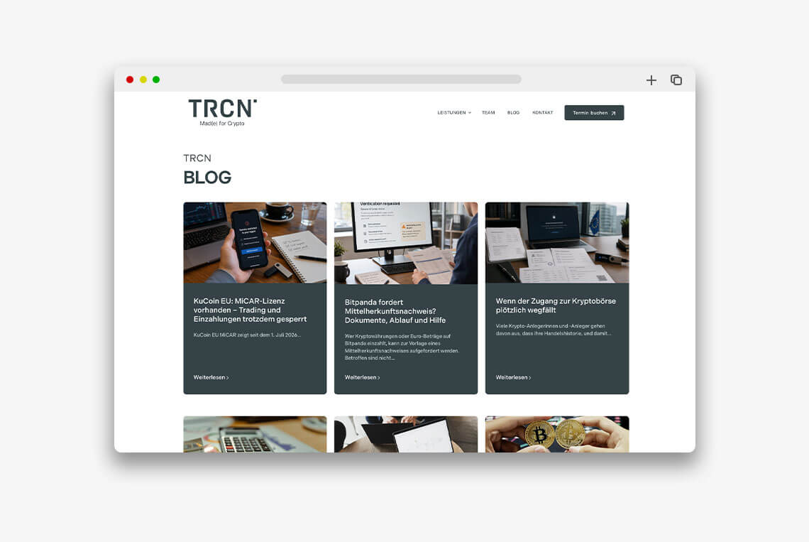 Mockup eines Browswerfensters mit einem Ausschnitt der Trcn-Website